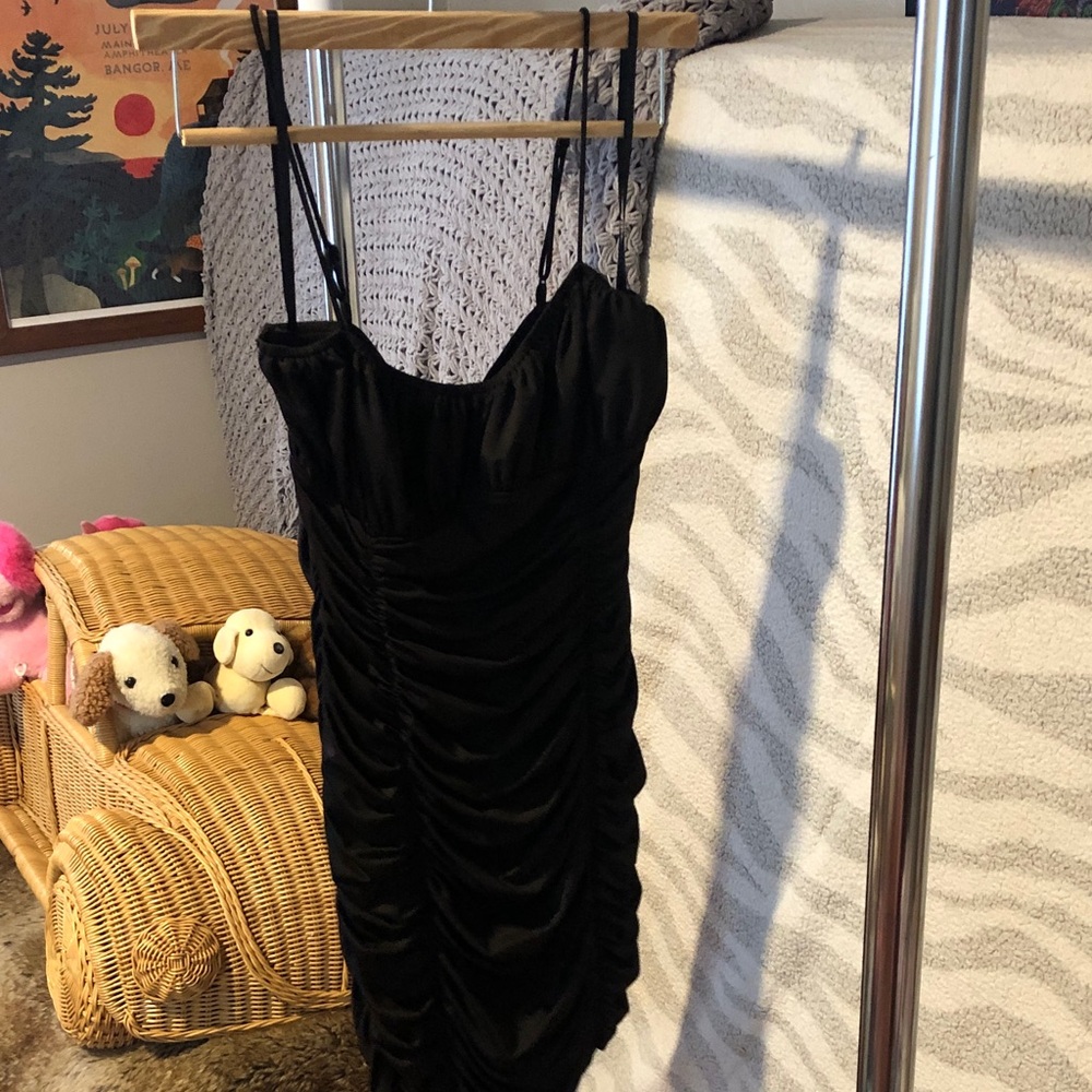 Superdown Black Strapless Ruched Dress